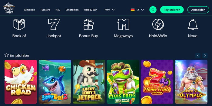 Wagerland Casino Screenshot mit der Spieleseite.