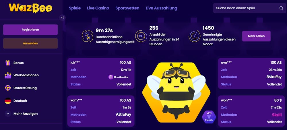 Wazbee Casino Startseite