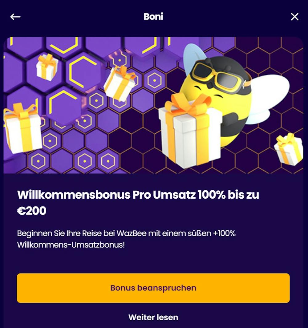 Wazbee Casino Willkommensbonus