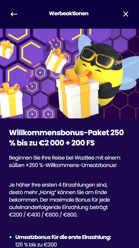Willkommensbonus im Wazbee Casino