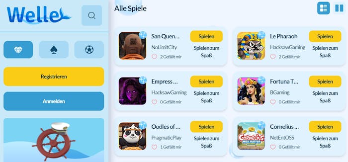 Spiellobby im Welle Casino zeigt Alle Spiele Kategorie