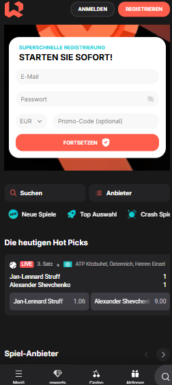 Wettson Casino Startseite zeigt schnelle Registrierung und hot Picks
