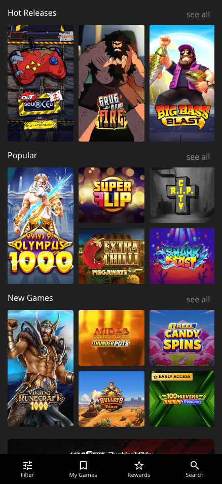 iBet Casino Spielauswahl