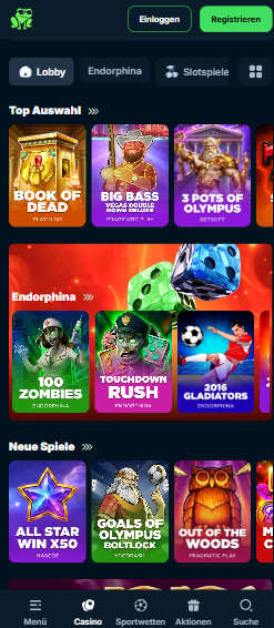 Spiellobby im Froggybet Casino zeigt top Spiele wie Book of Dead neben anderen Spielkategorien