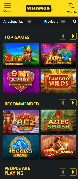 Whamoo Casino Spielauswahl zeigt Spiele wie Bamboo Wilds