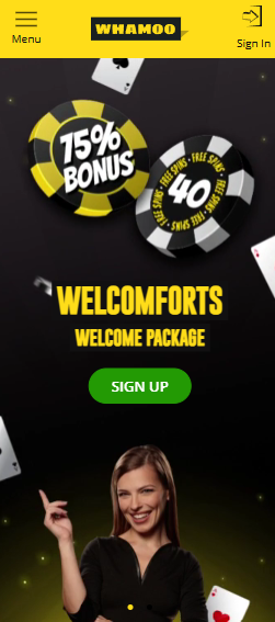 Startseite im Whamoo Casino zeigt Willkommensbonus