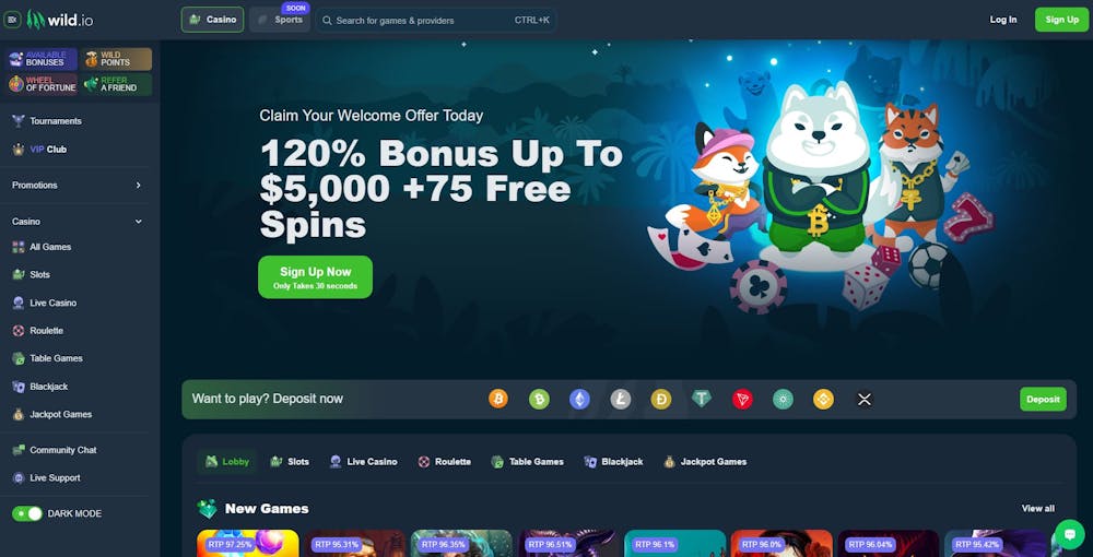 Wild.io Casino Startseite