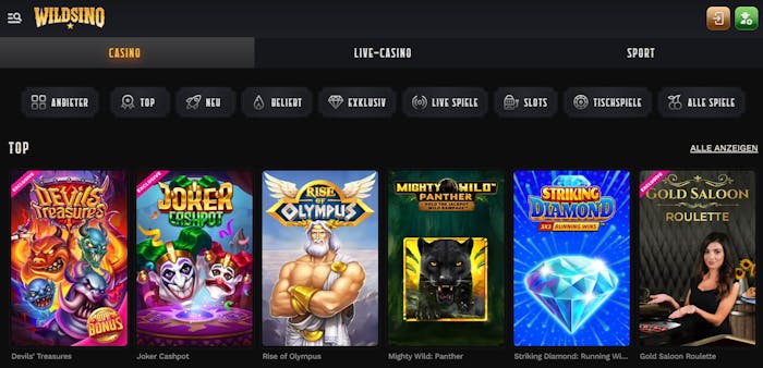 Top Spiele im paysafecard Casino Wildsino