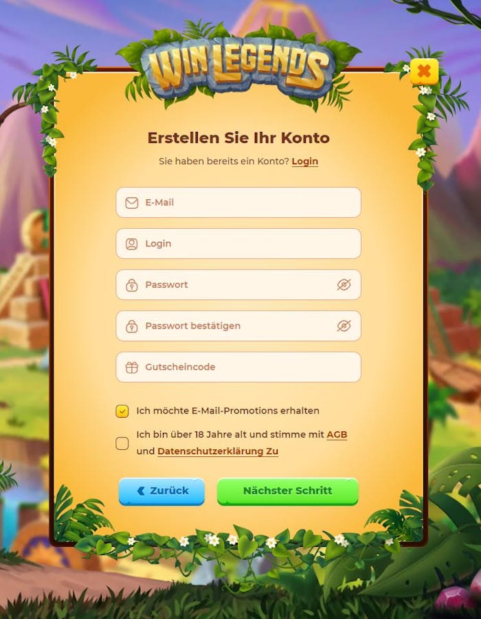 WinLegends Casino Registrierung