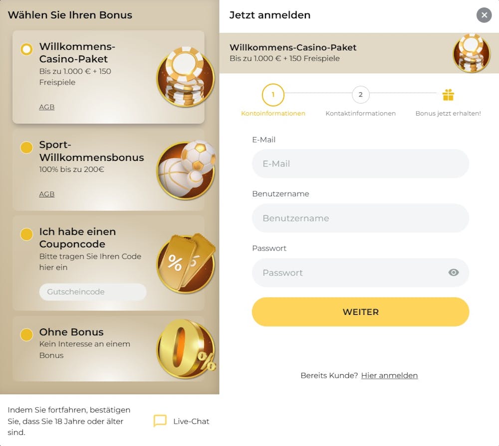 Anmeldeformular im Win Mega Casino