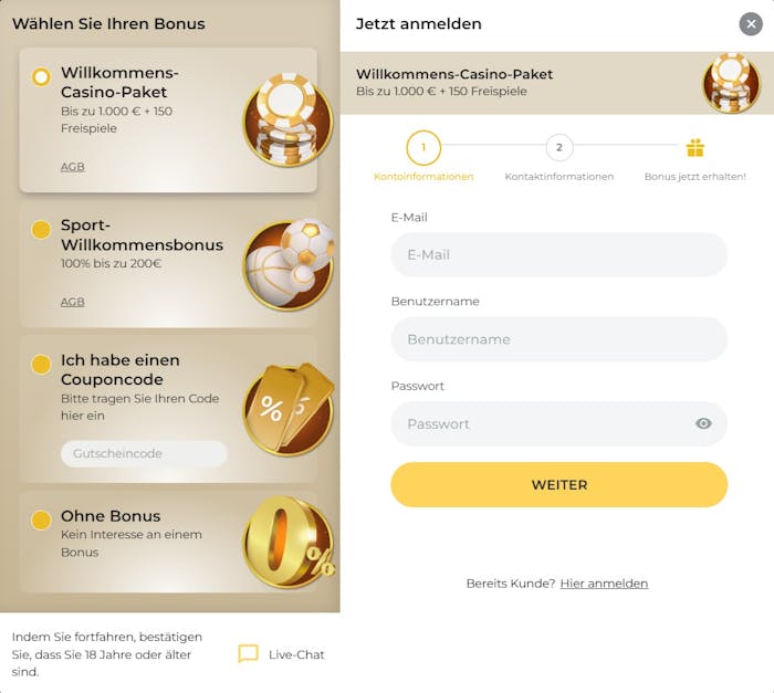 Anmeldeformular im Win Mega Casino