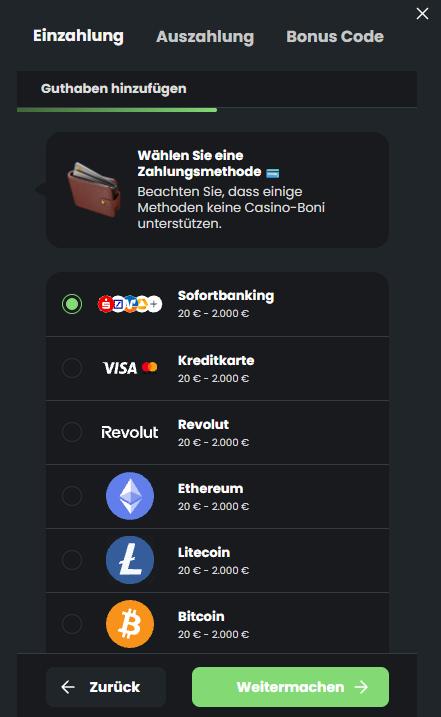 Einzahlungsmethoden im Winningz Casino