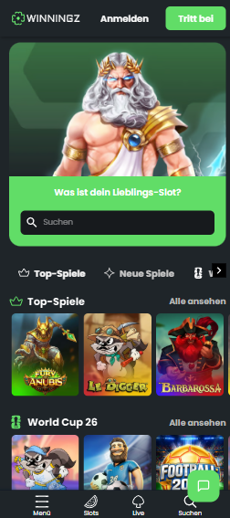 Spiellobby im Winningz Casino zeigt Spiele wie Le Digger