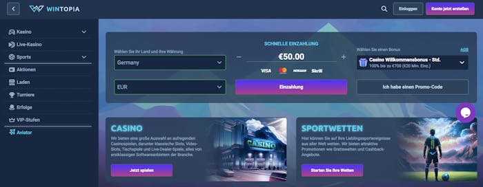 Wintopia Casino Startseite