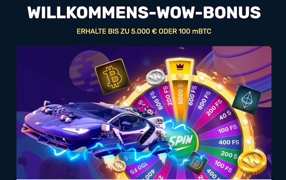 Winz.io Casino Willkommensbonusangebot bis zu 5.000 Euro oder 10 mBTC