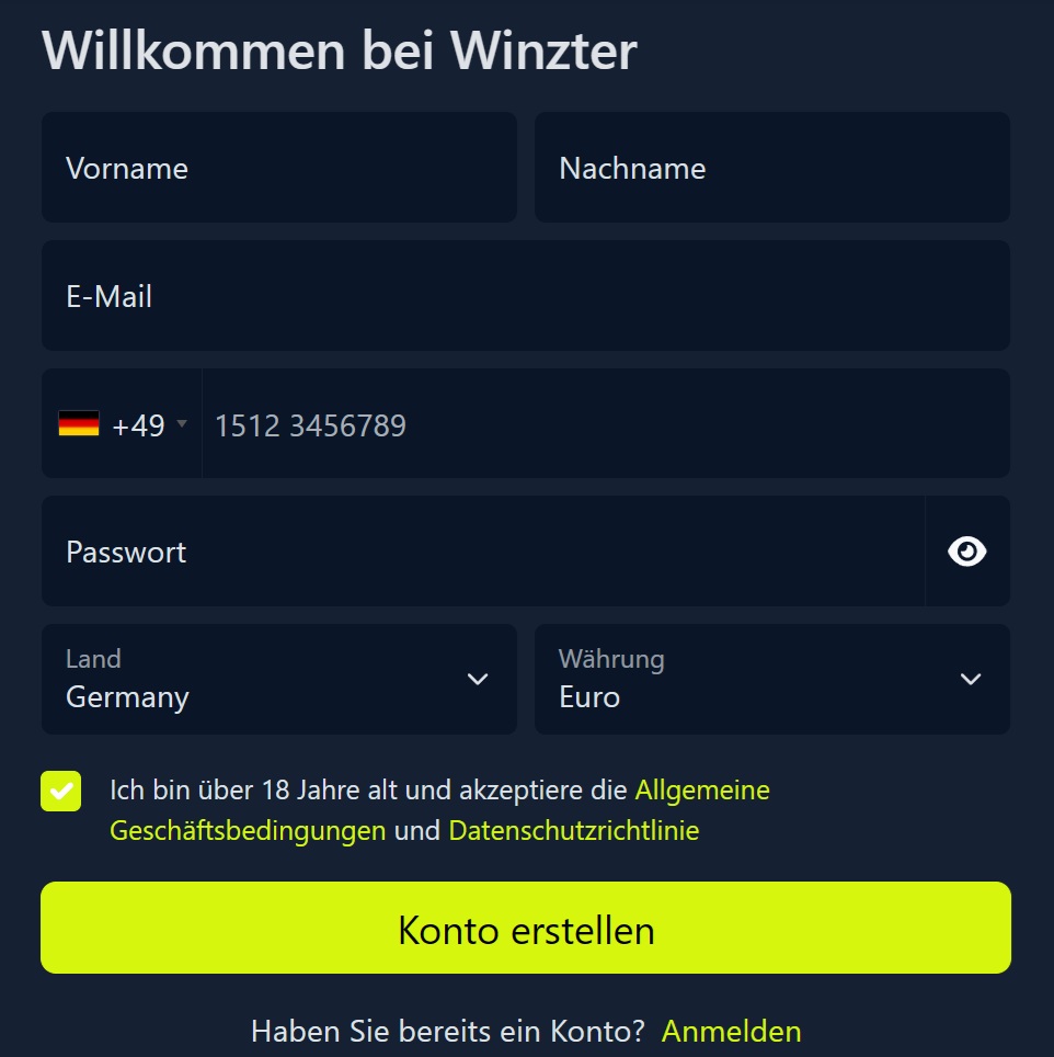 Winzter Casino Registrierung