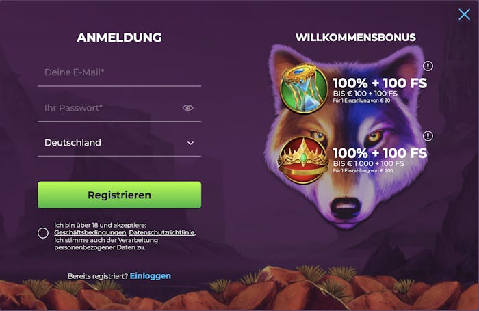 Registrierung im Wizebets Casino