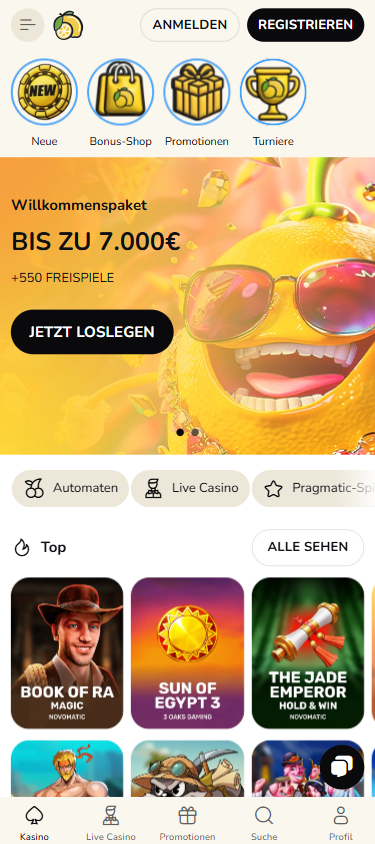 Startseite im FatFruit zeigt Willkommensbonus neben top Spielen