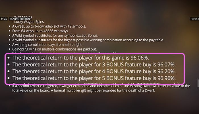 Angabe der Auszahlungsquote in einem Spielautomaten