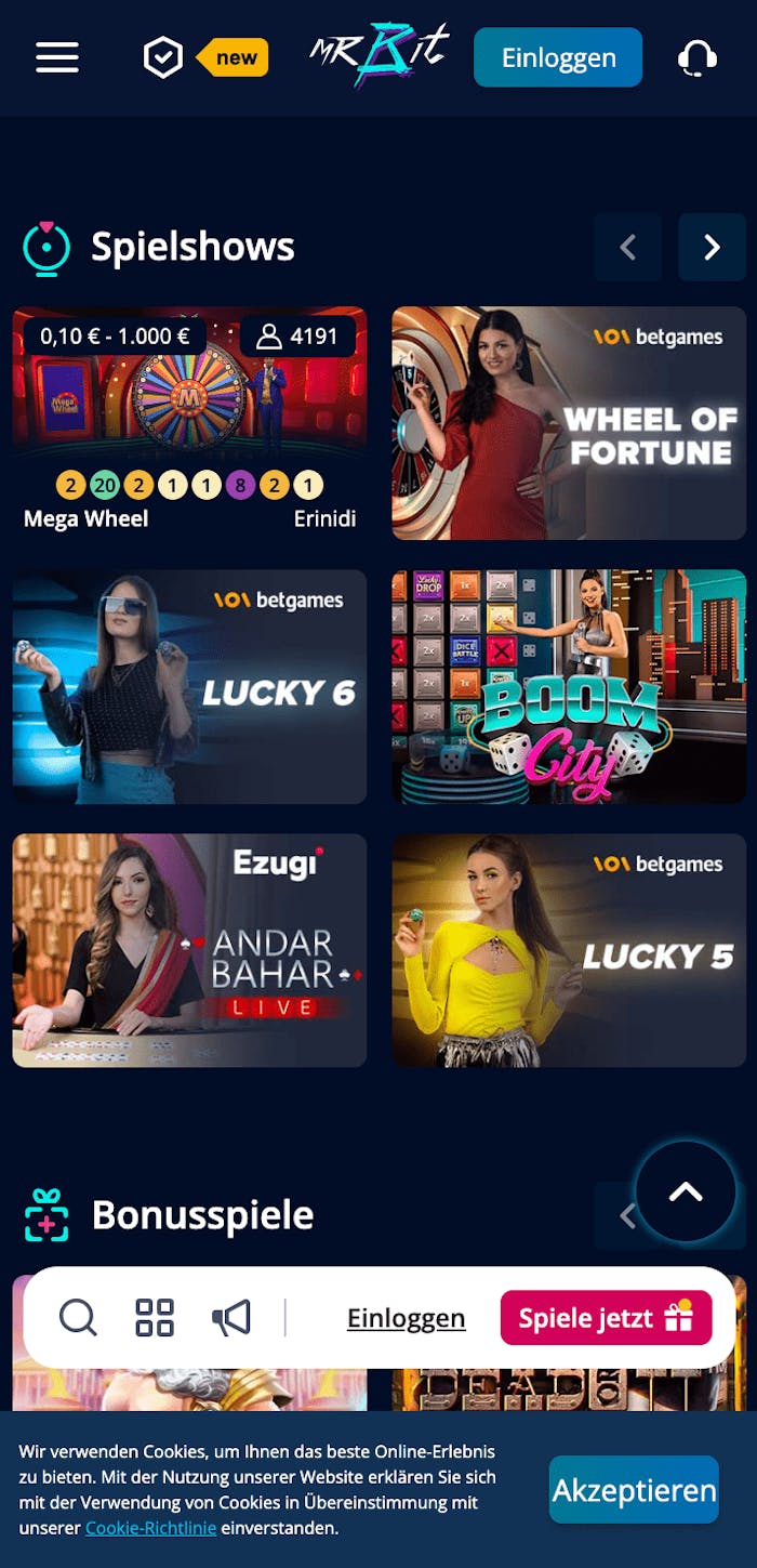 Mr Bit Casino mobile Ansicht