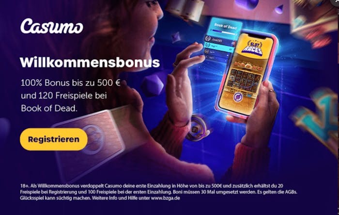 Casumo Casino Willkommensbonus von 100 % bis zu 500 € + 120 Freispiele