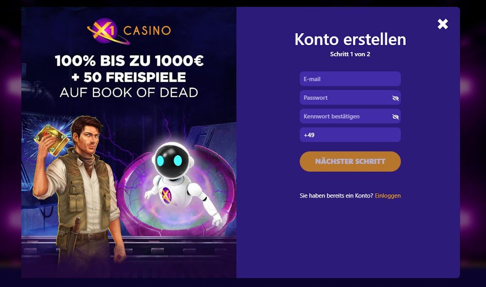 x1casino Anmeldeseite