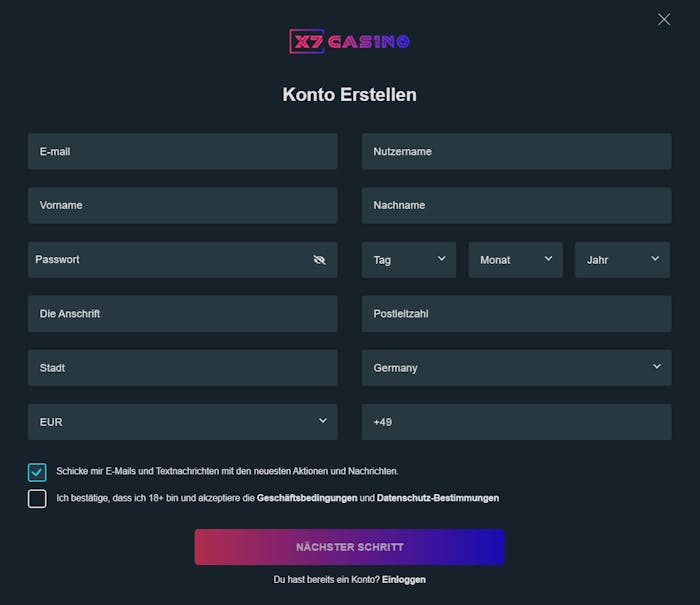 X7 Casino Registrierung