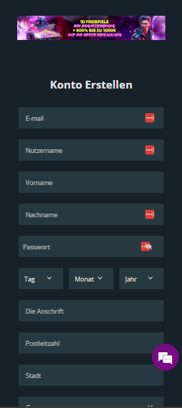 Anmeldeformular im X7 Casino