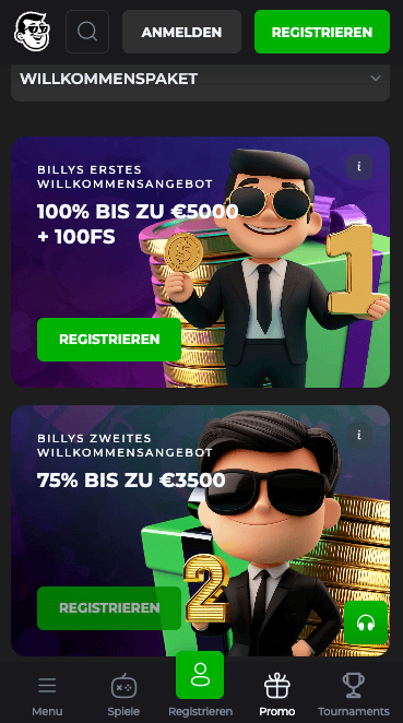 Willkommensbonus im Sofort Casino BillyBillion
