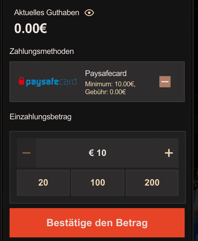 Einzahlung im paysafecard Casino Crusado