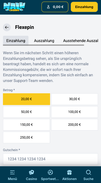 Einzahlung im Flexepin Online Casino Nalu