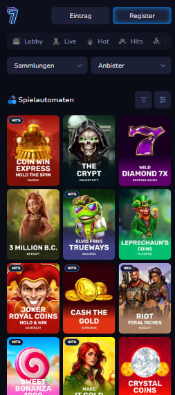 Spiellobby im 7Bit Casino zeigt Spiele wie The Crypt