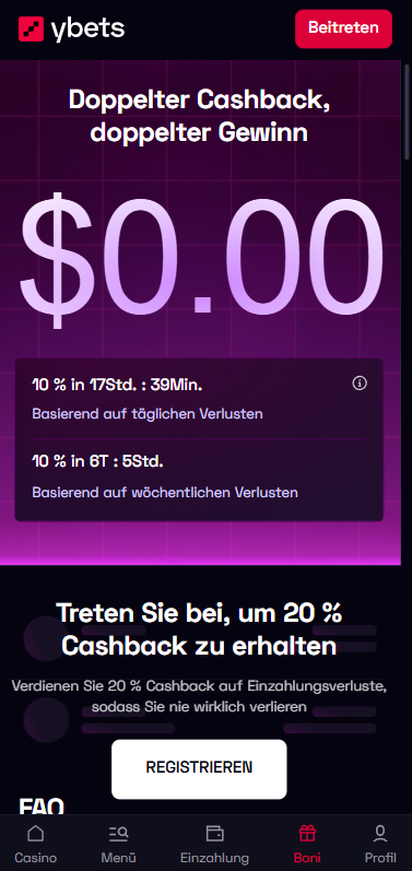Ybets Casino Cashbackangebot