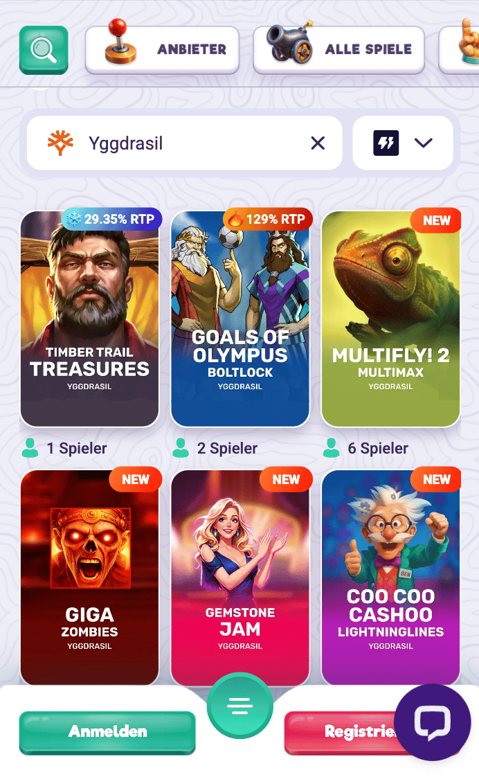 Beispielhafte Auswahl an Yggdrasil Spielen im Online Casino