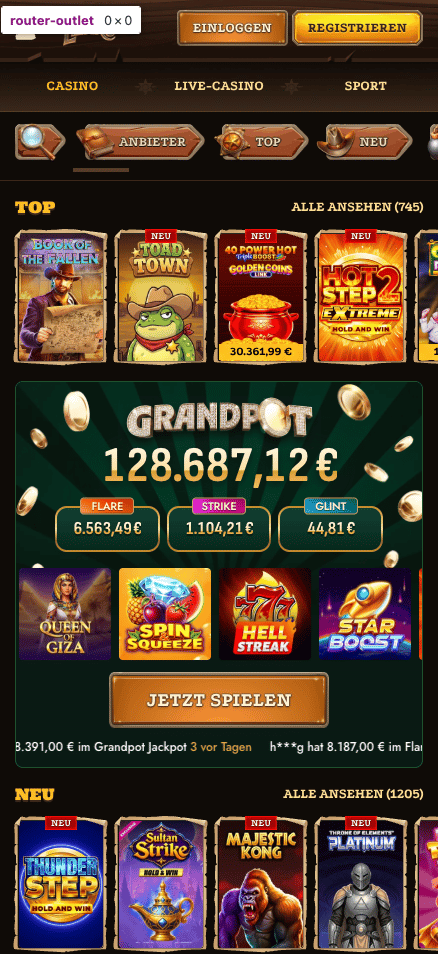 Spiellobby im Lizaro Casino zeigt top Spiele wie Toad Town