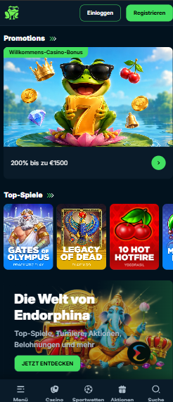 Startseite im Froggybet Casino zeigt Willkommensbonus und top Spiele