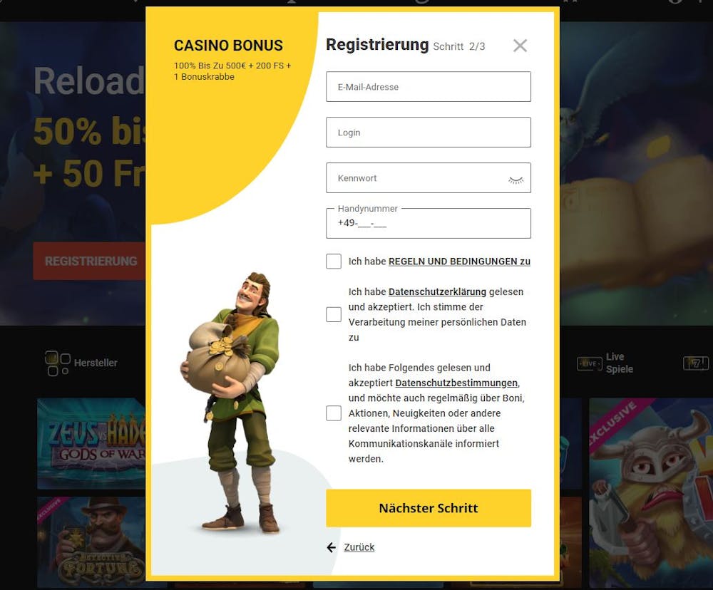 zet casino Registrierungsseite