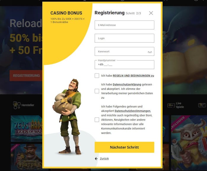 zet casino Registrierungsseite