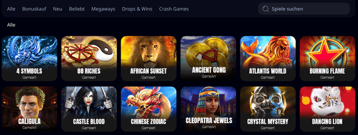 Spiellobby im Zizobet Casino zeigt Spiele wie 88 Riches neben anderen Spielkategorien
