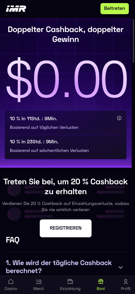 Immerion Casino Cashback Angebot 