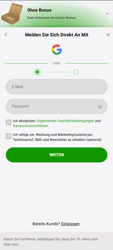 Anmeldeformular im Zodiac Bet Casino