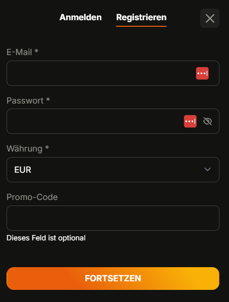 Zuluspins Casino Screenshot mit der Anmeldeseite.