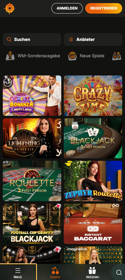 Spielloby im Zuluspins Casino zeigt Spiele wie Sweet Bonanza Candyland, Suchleiste, Anbieterfilter und andere Spiele