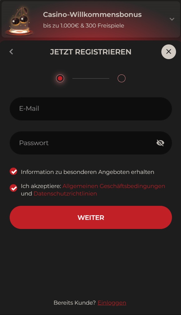 Anmeldeformular im God of Casino