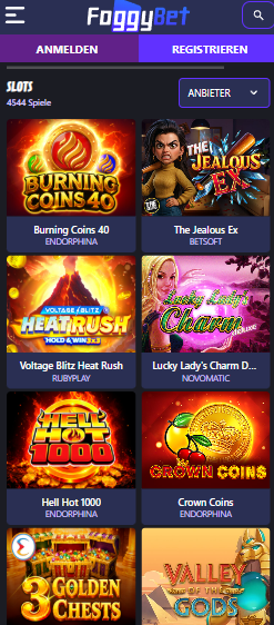 Eine Übersicht über viele verschiedene Slot Titel bei Foggybet Casino