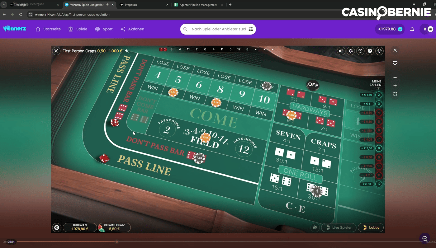 First Person Craps im Winnerz Casino und CasinoBernie Logo