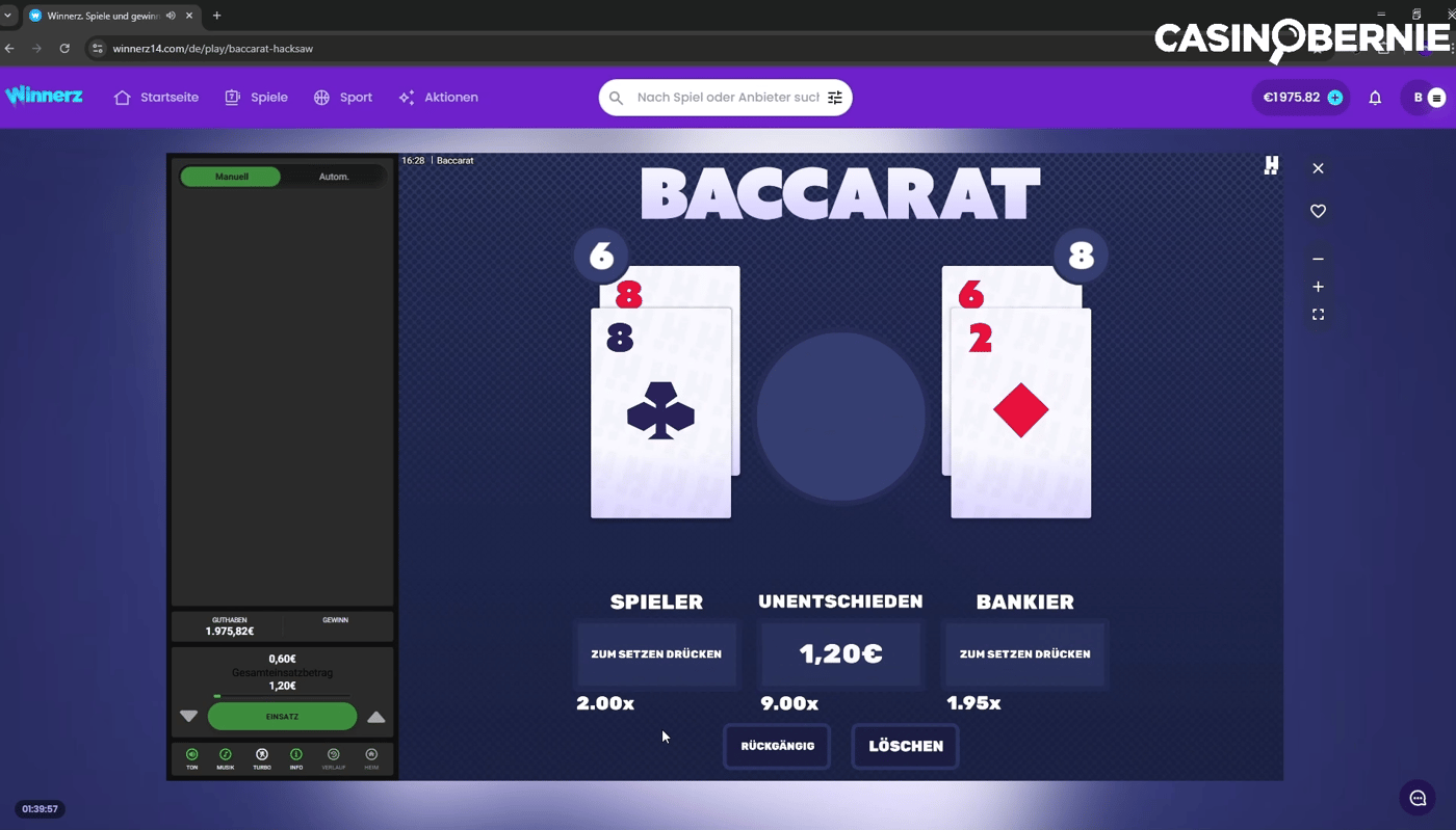 Punto Banco Baccarat im Winnerz Casino und CasinoBernie Logo