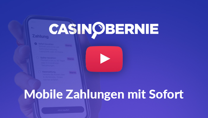 Play-Button vor Hintergrund mit Zahlung auf Smartphone und Text "Mobile Zahlungen mit Sofort"