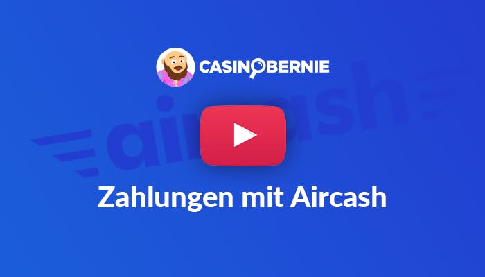 CasinoBernie Logo mit YouTube Button und Text "Zahlungen mit Aircash"